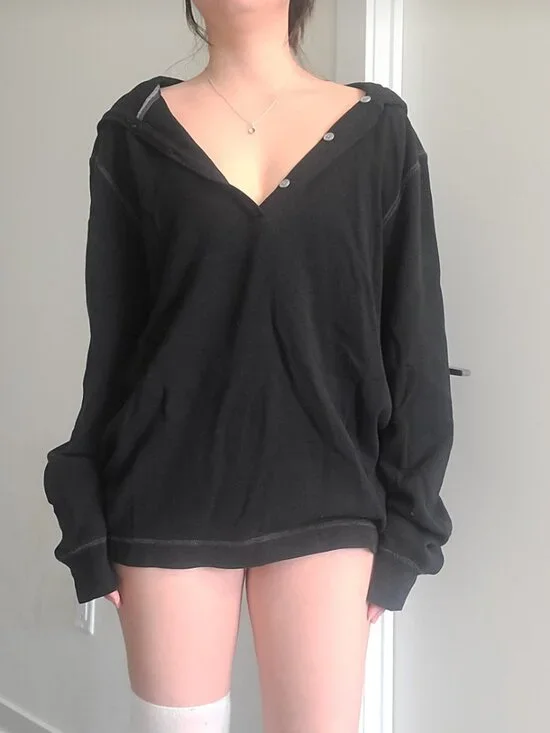 Banana Republic Black Deep V-neck Hoodie - Picture 4 of 7